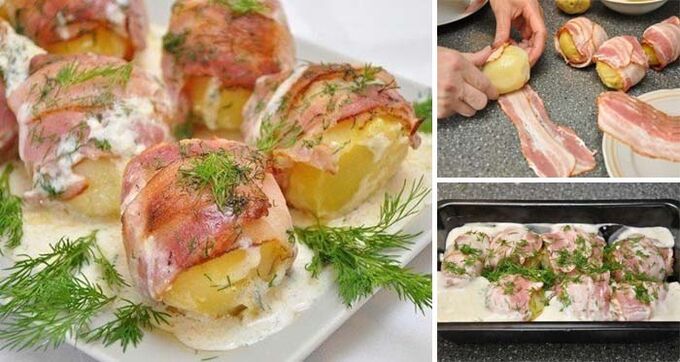 Recept Pečené brambory ve slaninkovém župánku
