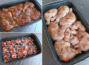 Recept Pečené kuřecí maso na rajčatech a česneku.